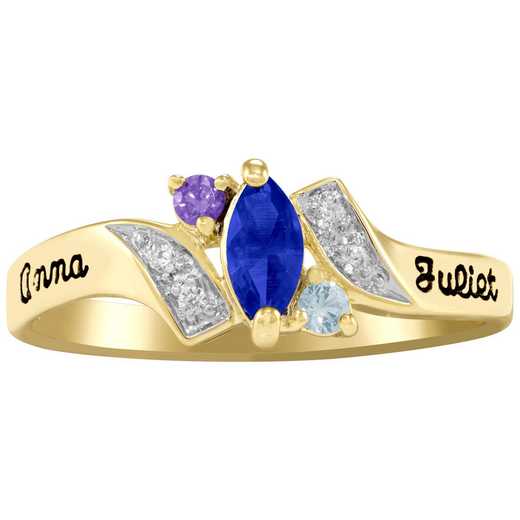 Ladies’ Triple Birthstone Promise Ring with Cubic Zirconia Accents: One Love